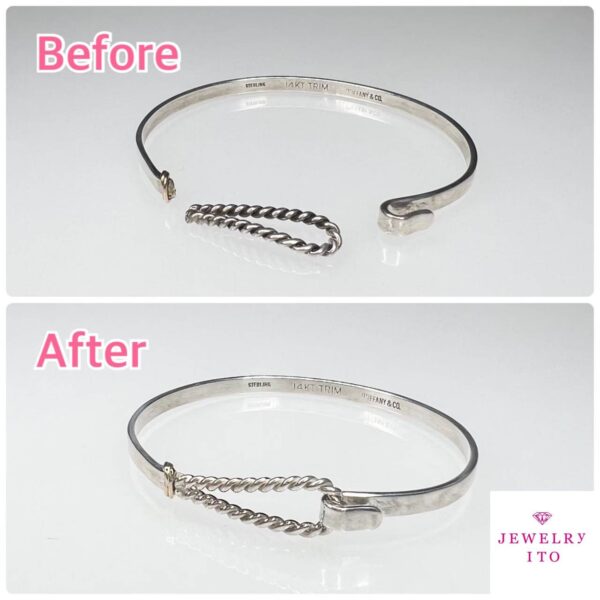 シルバーバングル修理事例 ティファニーの装飾パーツ修復ビフォーアフター|JEWELRy ITO